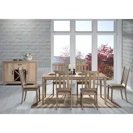 7 Piece Rectangular Table Set w/ Slat Back Chairs